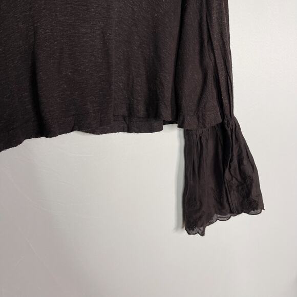 Free People XSmall Dark Gray Femme Fatale Bell Sleeve Top Embroidered Open Back - Picture 4 of 13